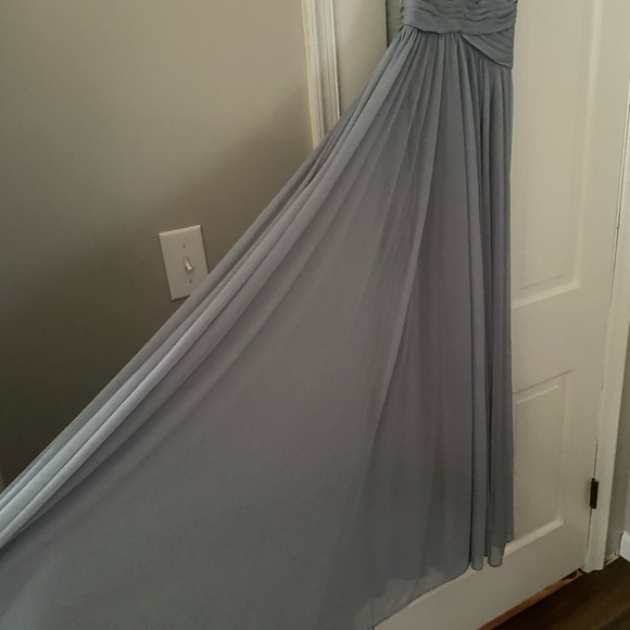 DB Studios Celebrate Dusty Blue mesh v-neck ruched waist spaghetti strap size 6 - Picture 3 of 10